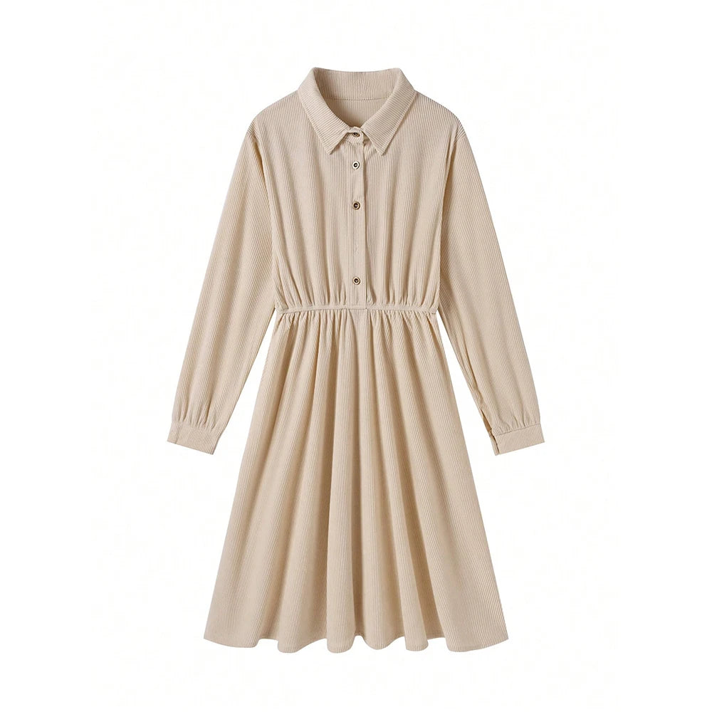 New In Dresses Girl Preppy Style Shirt Dress Solid Long Dresses With Sleeves Elegant Women's Dresses 2025 Woman Clothing