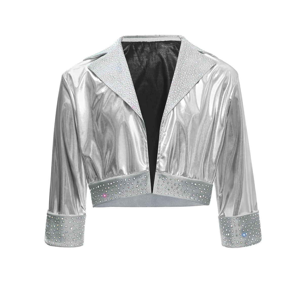 Kids Girls Shiny Rhinestones Metallic Jacket Hip Hop Jazz Dance Top Outerwear Long Sleeve Disco Stage Performance Streetwear