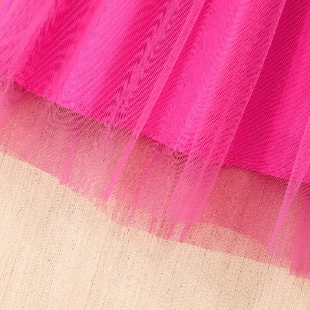 Pink Kids Girl Dress Summer Love Cute Sweet Mesh Toddler Dresses Casual Birthday Party Children Princess Dress 2 3 4 5 6 7 Yrs