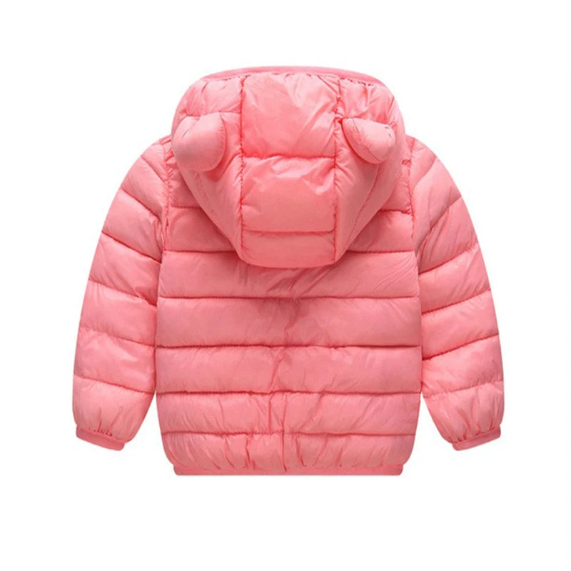 Kids Girls Hooded Lightweight Down Jackets Boys Baby Cute Ears Coats Autumn Winter Warm Zipper Outerwear Children Casual Clothes