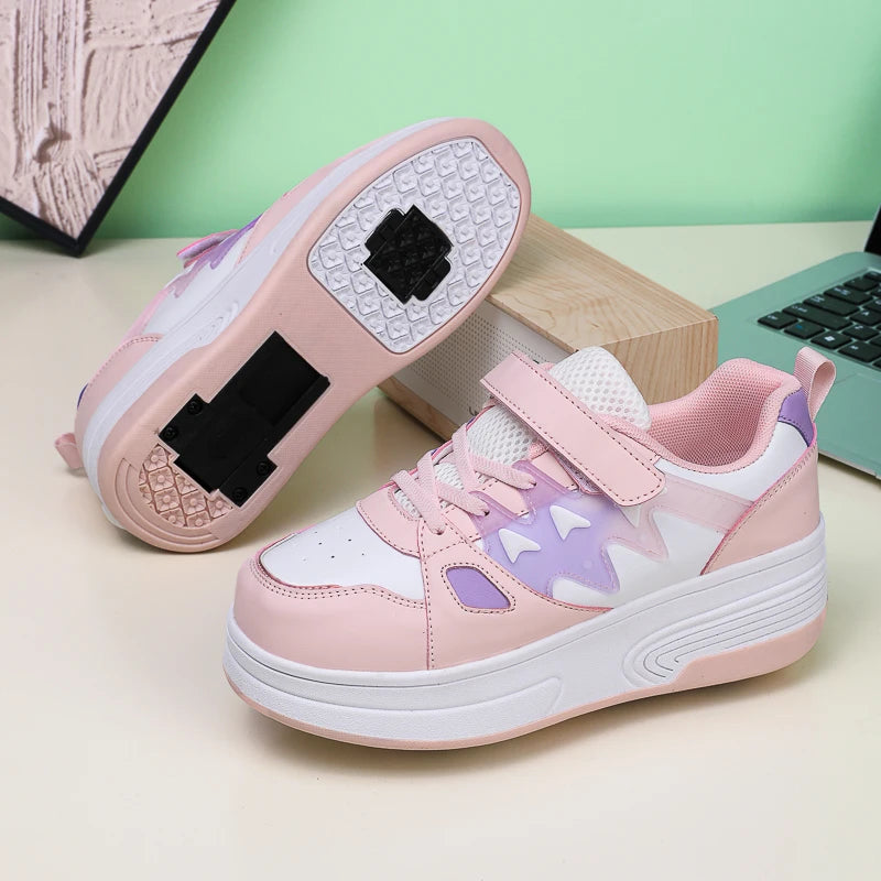 Childrens Roller Skates Shoes Sport Sneakers Breathable Parkour Two Wheel Detachable Sliding Style Sports Boys Girls Kids Shoes
