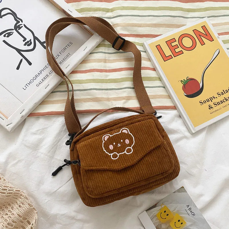 2024 New Girls Cute Bag Kids Cartoon Bear Single Shoulder Bag Children 4 Colors Embroidery Messenger Bag