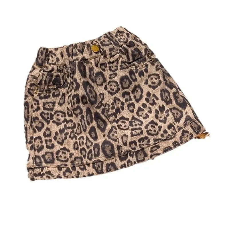 Girls Casual Dresses Girls' Autumn Skirt: Stylish Leopard Print Short Skirt Versatile Base Layer for Kids' Outfits