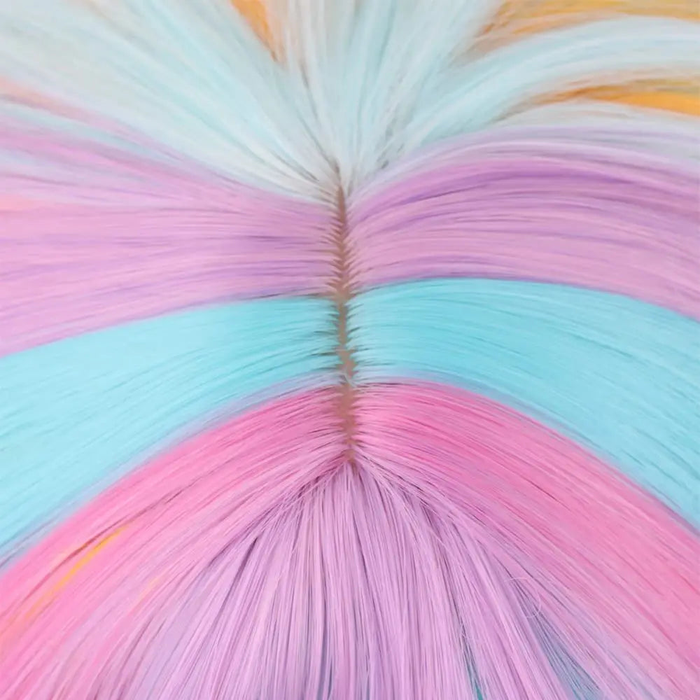 Women's Rainbow Short Curly Wavy Wig Multi-Color Bob with Bangs Heat-Resistant Synthetic Hair for Cosplay Costume Party