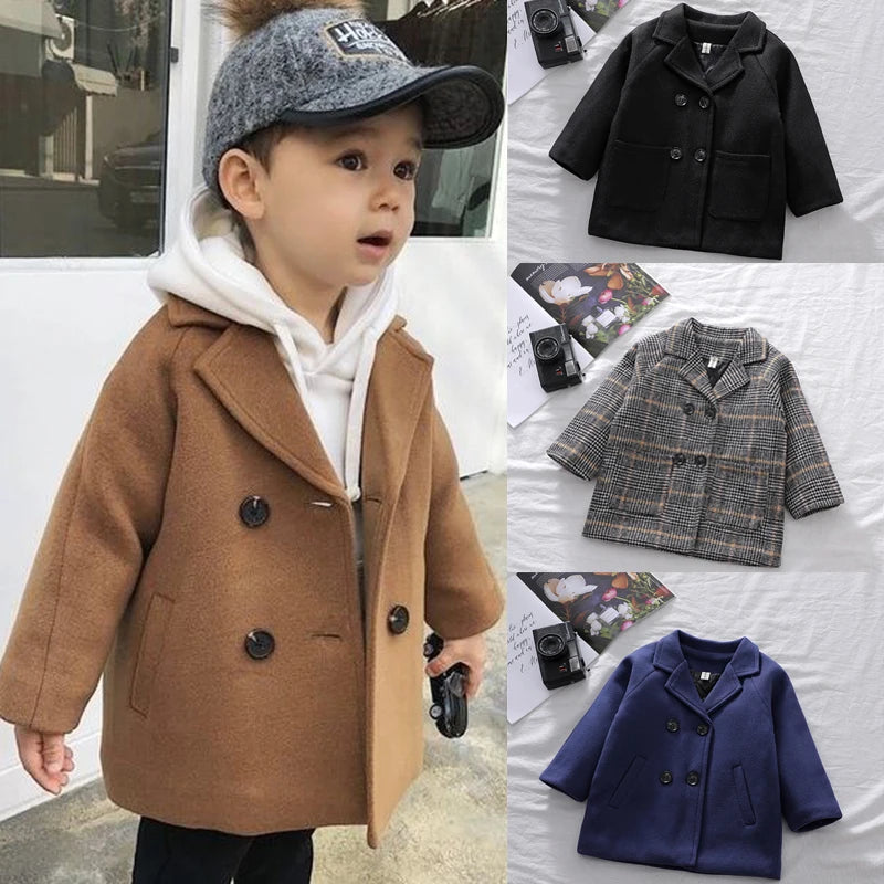2 3 4 5 6 Years Baby Boys Jacket Spring Autumn Keep Warm Fashion Windbreaker Long Sleeve Woolen Coat Birthday Gift Kids Clothes