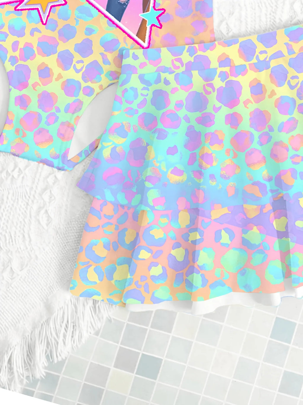 Girls' Summer Casual Swimwear, Children's One-Piece Swimsuit, Beach Dress, Two-Piece Girls' Swimsuit, Gradient Rainbow Cartoon Print, Sweet and Cute, Suitable for Girls Aged 4-12, Pool and Beach Clothes