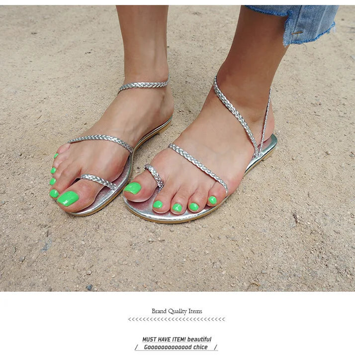 Women's Sandals 2026 Summer New Round Head Women's Sandals Fashionable and Versatile Flat Sandals for Women Zapatos De Mujer