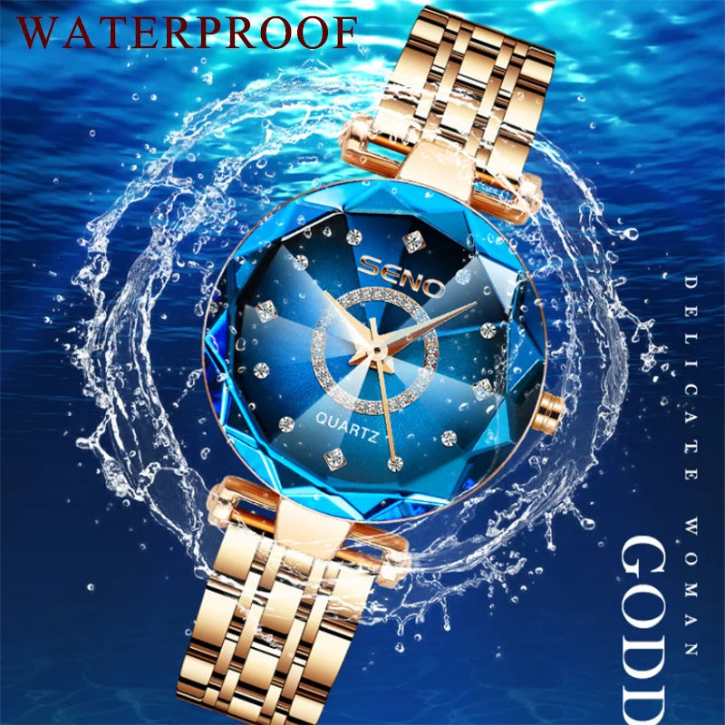 Quartz Watches For Women's 2023 Luxury Fashion Popular Ocean Heart Star Sky Diamond Face Steel Band Waterproof Wristwatch