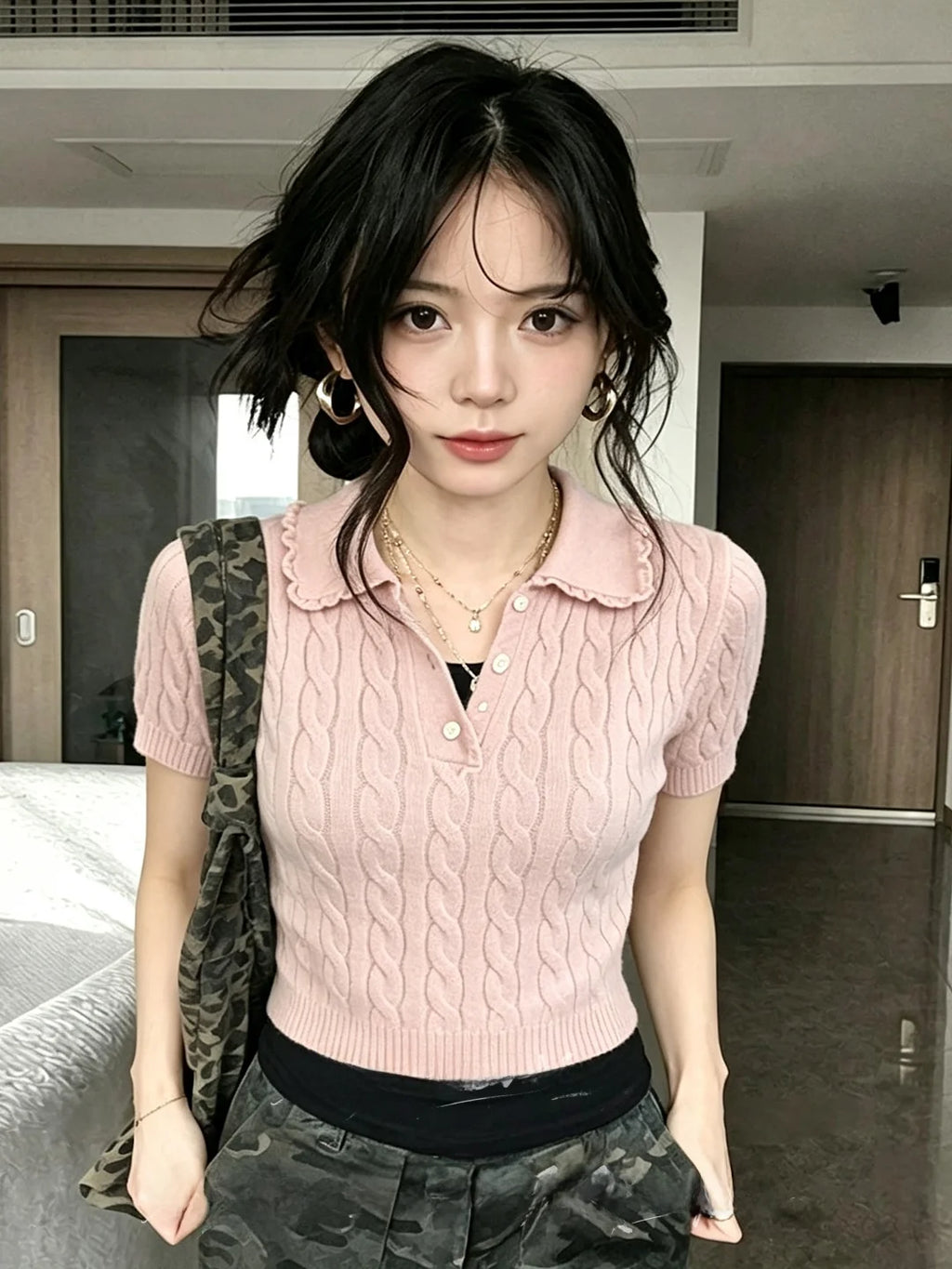 Casual  Ne Knitted Sweater ort Sve Turtlene Pullover Summer Faion Korean Sle Versatile Twisted Flower Design...