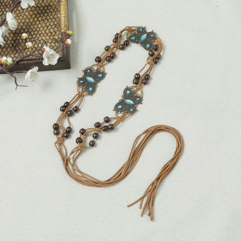 Women Belt Braided Style Woven Tassel Belt Knot Decorated Waist Chain Boho Girls Waist Thin Rope Waistbands Dress Accessories
