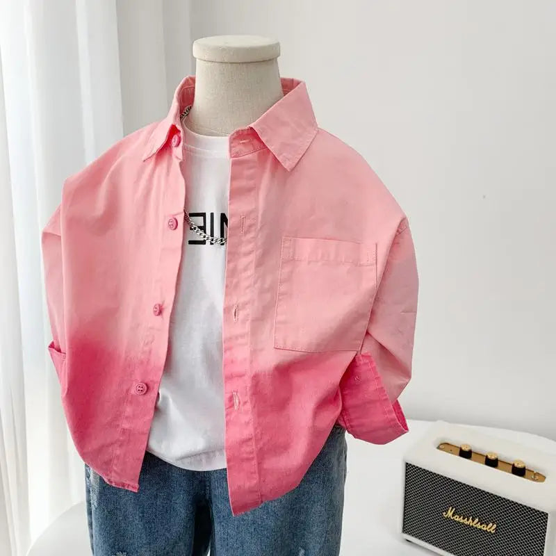 Boys' Pink Shirt 2025 New Fashionable Spring and Autumn Children's Long Sleeve Shirt Korean Coat