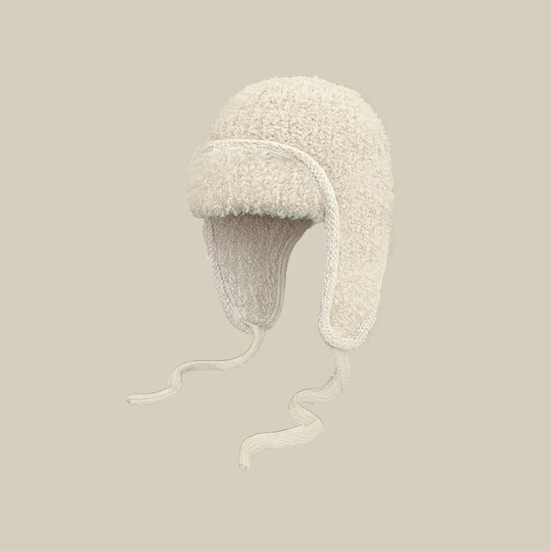 Ear-protective Woolen Knitted Hats for Women, Autumn Winter Thickened Fleece Caps, Ideal for Large Head Circumference