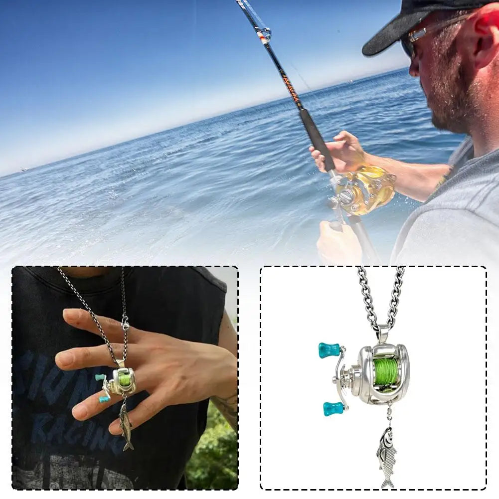 Mini Fishing Reel Jewelry Set Fashion Fishing Reel Necklace For Men Women Rotatable Funny Personalized Fishing Pendant Necklace