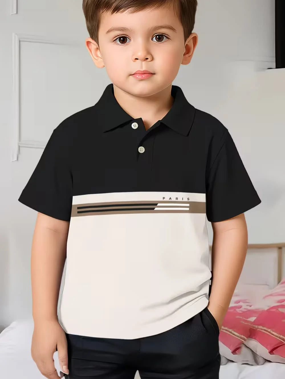 Kids Polo Shirts Striped Print Short Sleeve Polo Shirt for Boys Ummer Outdoor Casual Round Neck Fashion Boys Children's Clothing