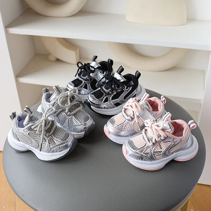 Girls' Sports Shoes 2026 New Style Soft Sole Children's Casual Shoes Fashionable Breathable Stripe Dad Shoes for Kids Boy