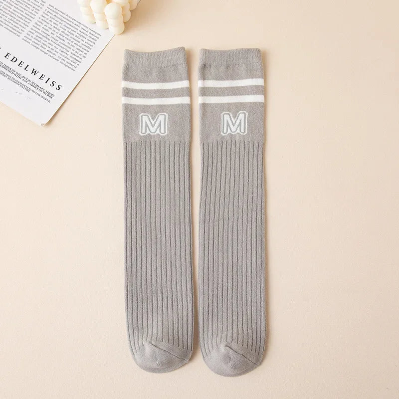 Kids Boy Girl School Sock Fashion Letter M Knee High Sock for Toddler Stocking Children Spring Autumn Cotton Soft Sock