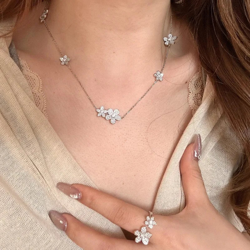 Elegant Bracelets Light Luxury Retro Flower earrings for women Rings Luxury Full Diamonds Double Wedding Jewelry Sets