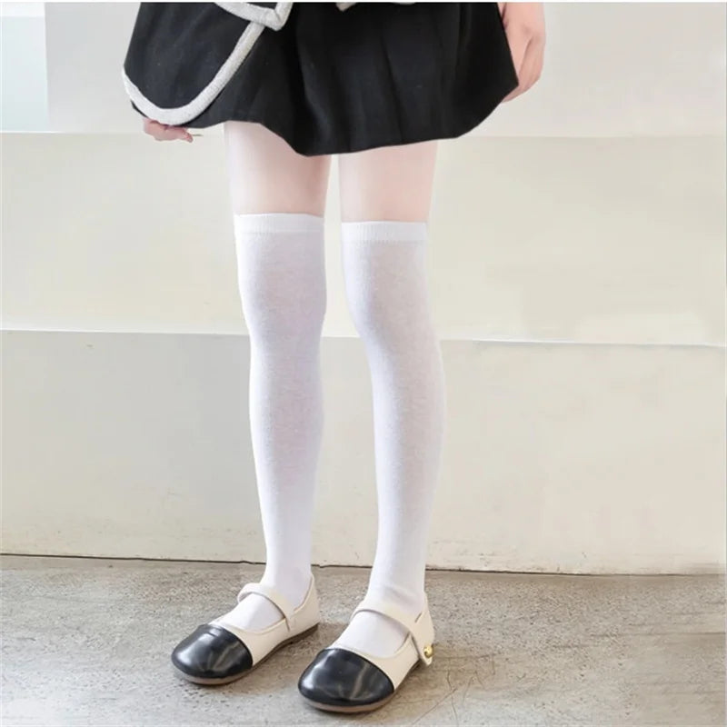 Children's Socks For Girls White Knee High Long Socks For Boys Black Football Socks 1-15Years Student Kids Stockings Spring New