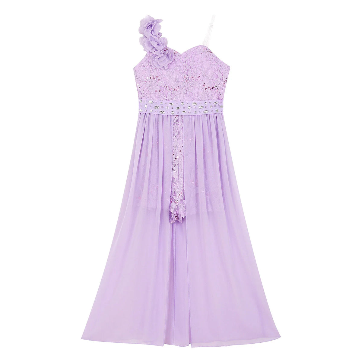 Kids Girls Elegant Party Dress Shiny Sequin Beaded Applique Lace Chiffon Jumpsuit Dress for Wedding Birthday Prom Pageant Evenig