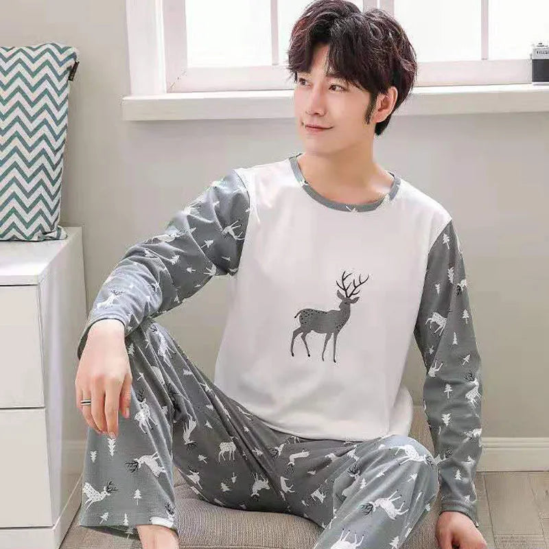 New Men's Spring And Autumn Striped Leisure Pajamas Sets Boys Long-Sleeved Home Wear Teenagers Outside The Home Wear Suit