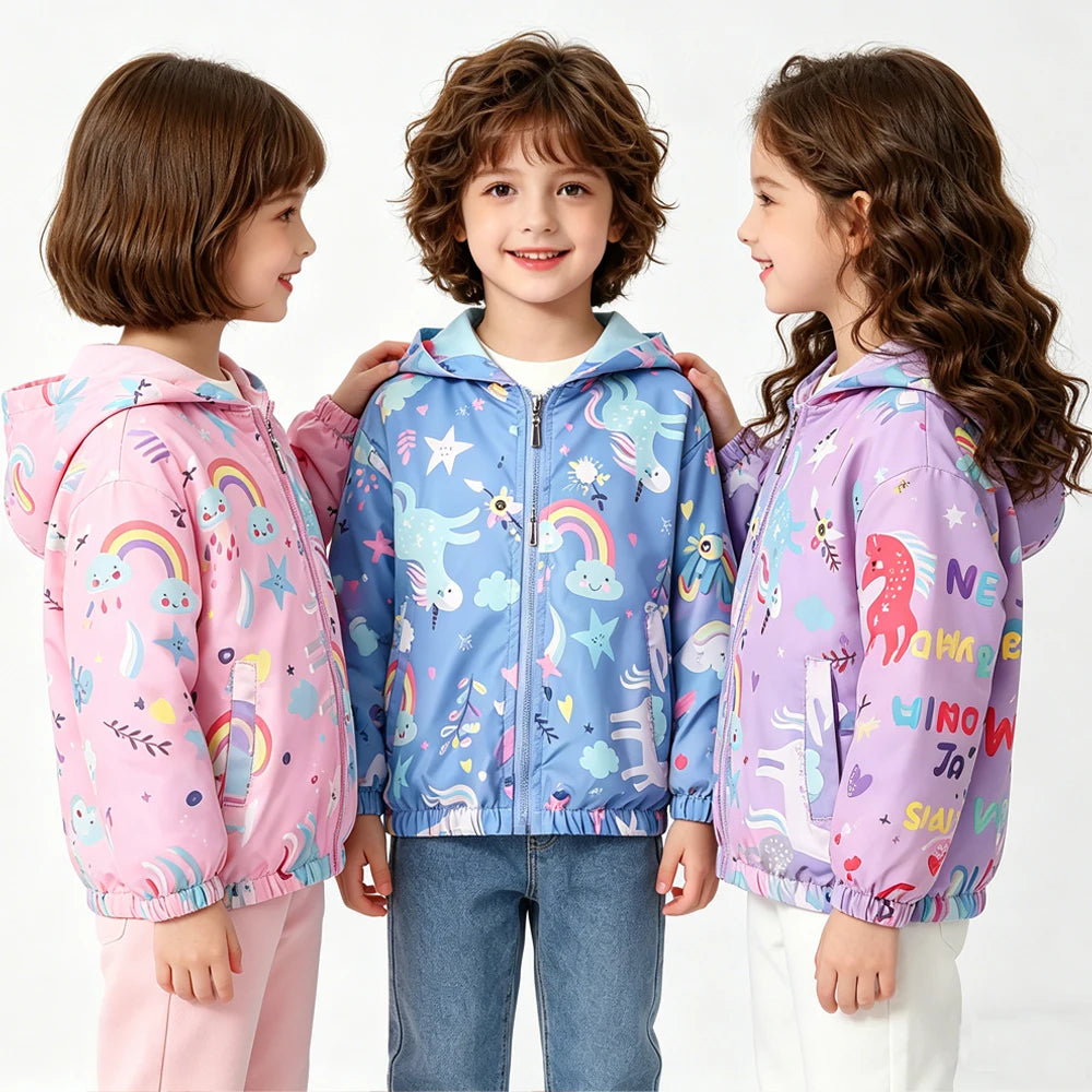Kids Jackets for Girls Clothes 2 to 3 4 5 6 7 8 9 Years Cute Waterproof Children Coats Toddler Girl Outerwear Korea Unicorn Tops