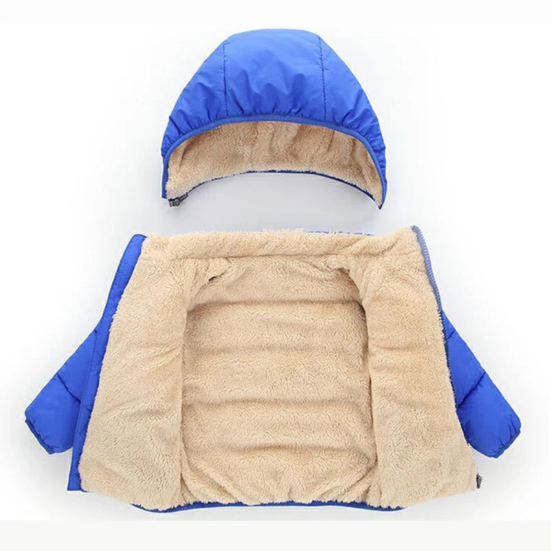 Baby Kids Coats Winter Thick Jackets For Boys Warm Plush Thicken Outerwear For Girls Fur Hooded Jacket Children Plush Thick Coat