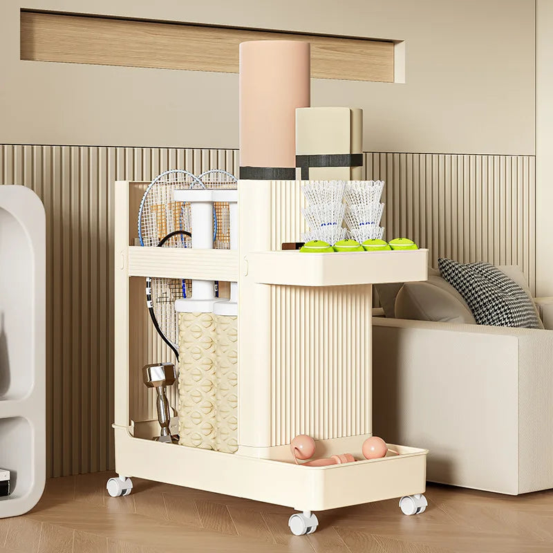 Sports Equipment Storage Rack Yoga Mat Storage Basket With Wheels Home Storage Cart Fitness Equipment Rack Organizer Trolley