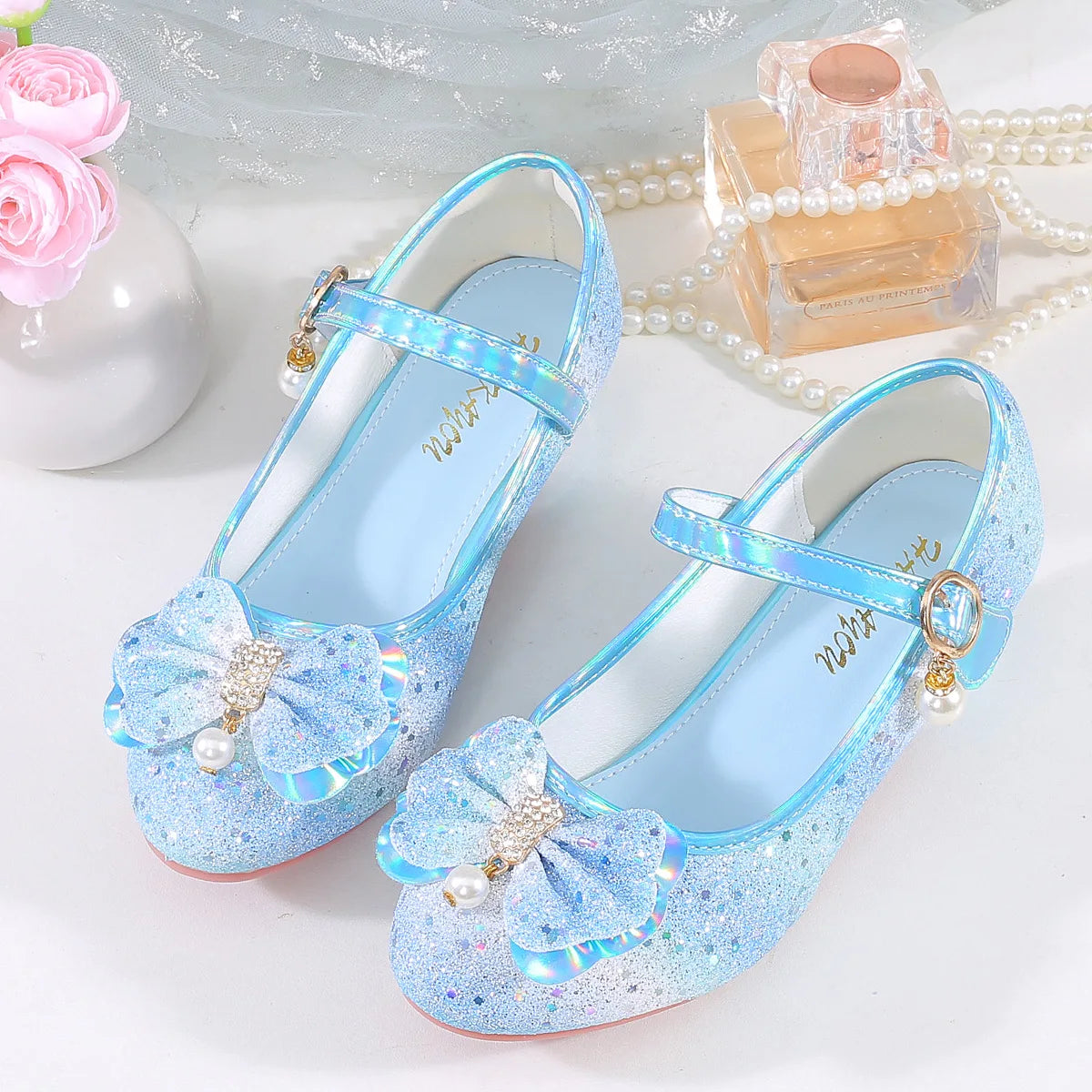 Fashion Plus Size Girls' Princess Shoes 2026 Spring New Sequined Low Heel Kids Leather Shoes Simple Versatile Girls Casual Shoe