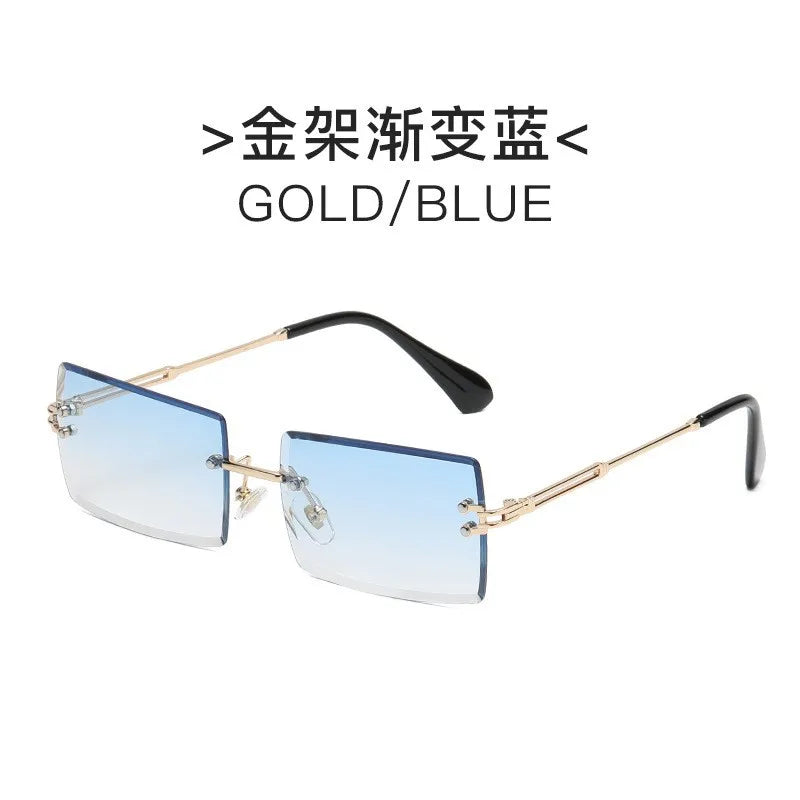 Trendy Rimless Sunglasses for Men Women Metal Frameless Rectangle Sun Glasses Retro Shades Summer Traveling Eyewear