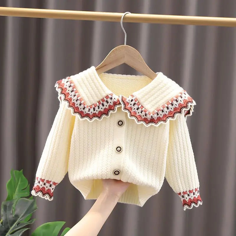 Girls' Sweater Knitted Cardigan 2025 Autumn/Winter New Children's Wear Children's Sweater Children's Doll Neck Coat