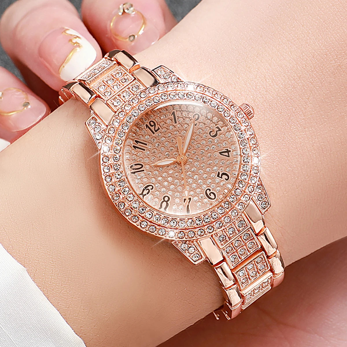 3Pcs/set Fashion Women's Artificial Diamond Band Quartz Watch 3 colors Set（Box not included）