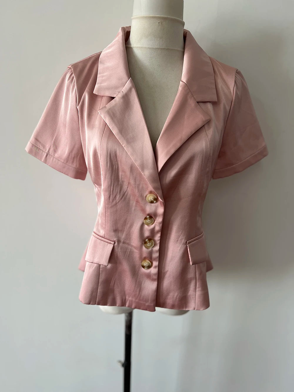 French High-end Suit Women Coat Summer New Luxury Fashion Waist Cinching Slimming Commuter Short Sleeve Pink Blazer Women Tops