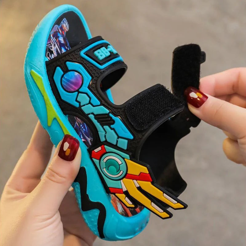 Kids Sandals for Boys 3-12 Year Old Soft Sole Anti Slip Cartoon Design Beach Outdoor Sandals