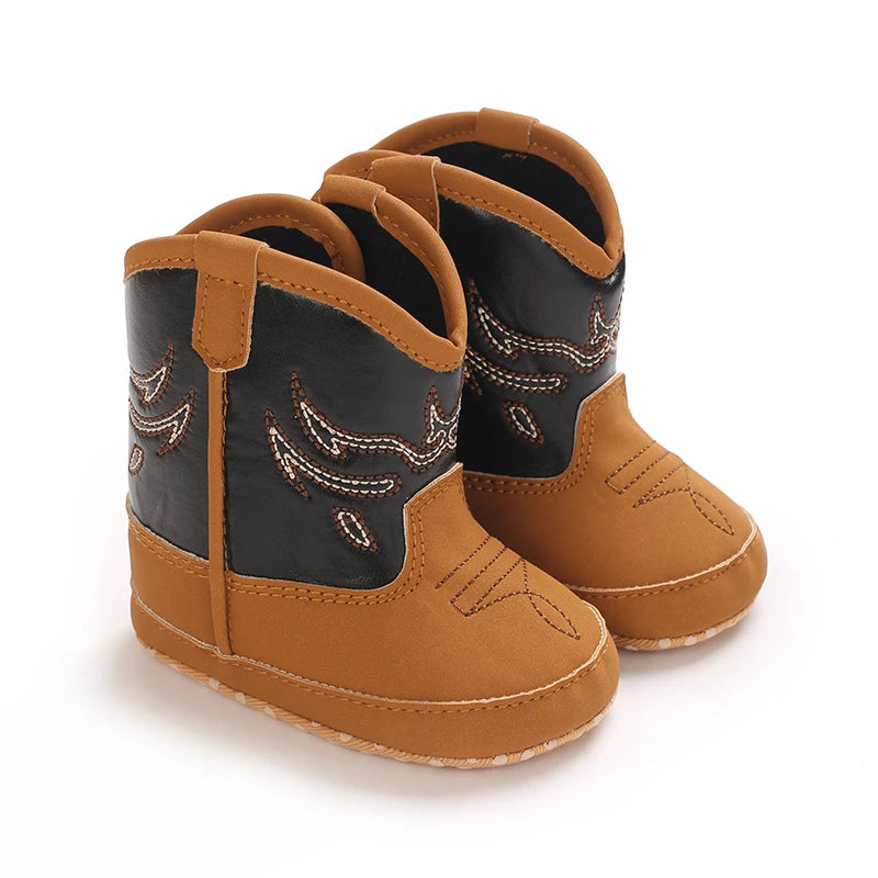 Baby Boots, Baby Autumn Denim Knight Boots, 0-1 Year Old Children's Fashion Embroidery, Midsole Learning, Soft Soled Boots, Bohe