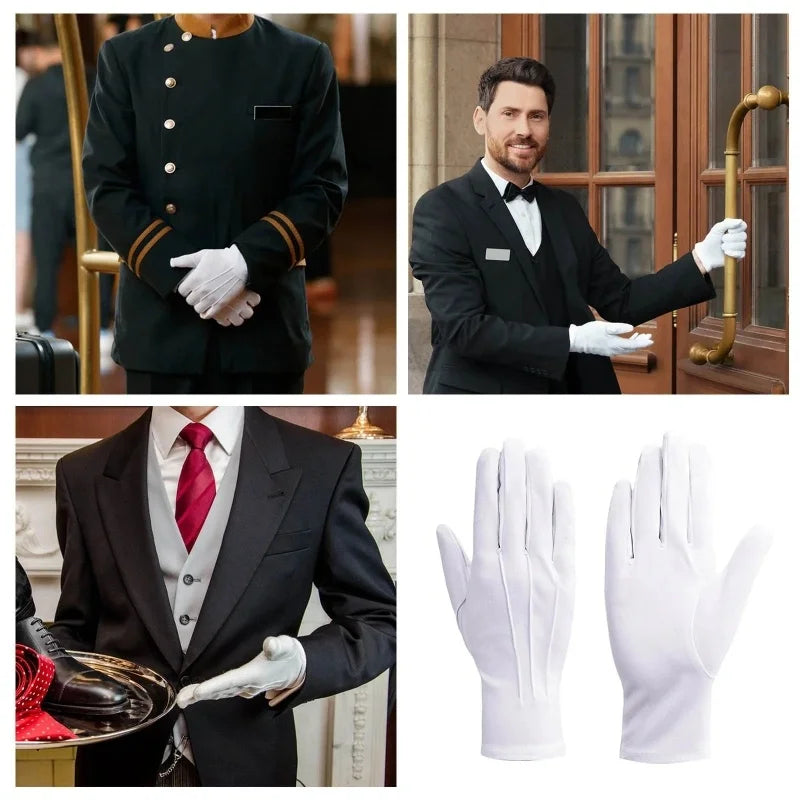 2/4Pairs White Cotton Gloves for Women Men Waiters Drivers Jewelry Workers Mitten Full Finger Anti Slip Hand Protector