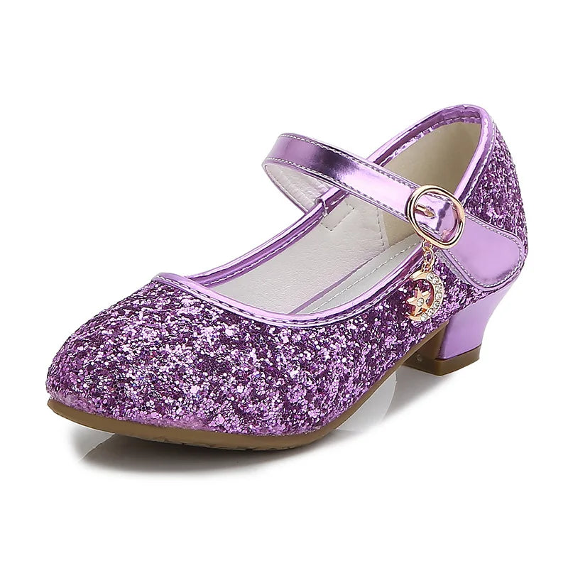 ULKNN Kids High Heel Shoes Girls Leather Shoes Flower Casual Pink Glitter Children 2026 Girls Shoes Butterfly Knot size 26-38