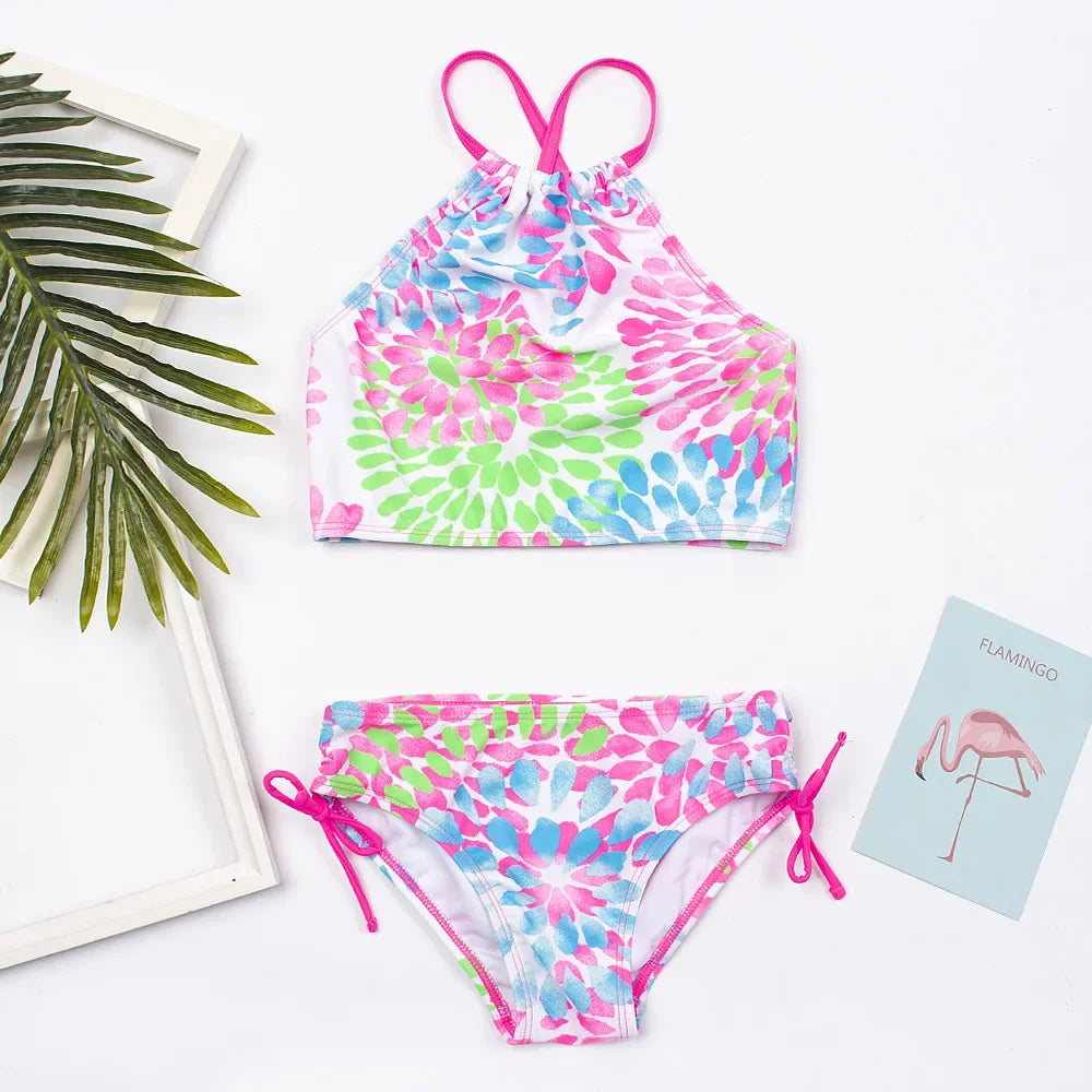 Girls Two Pieces Swimwear Children Water-drop Printing Split Bikini Sets Summer Baby Girls Swimsuit Kids Bathing Suit 3-14 Years
