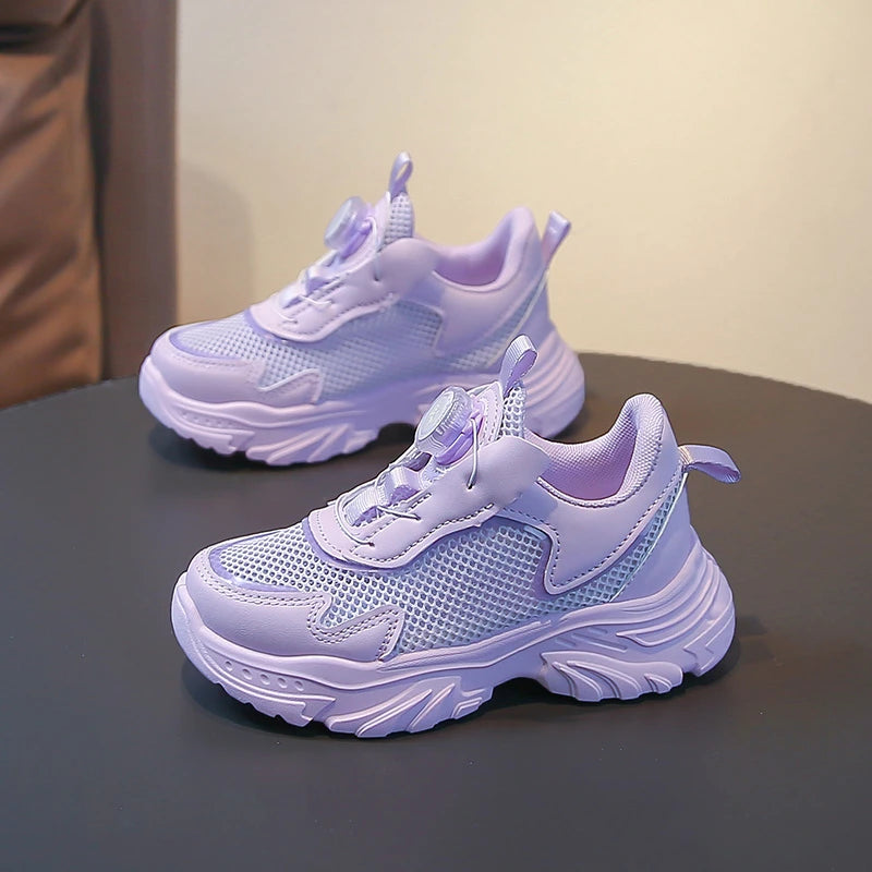 Girls Casual Sports Shoes Mesh Breathable Kids Basketball Shoes Rotating 2026 Brand New Children Running Shoes Soft Non-slip