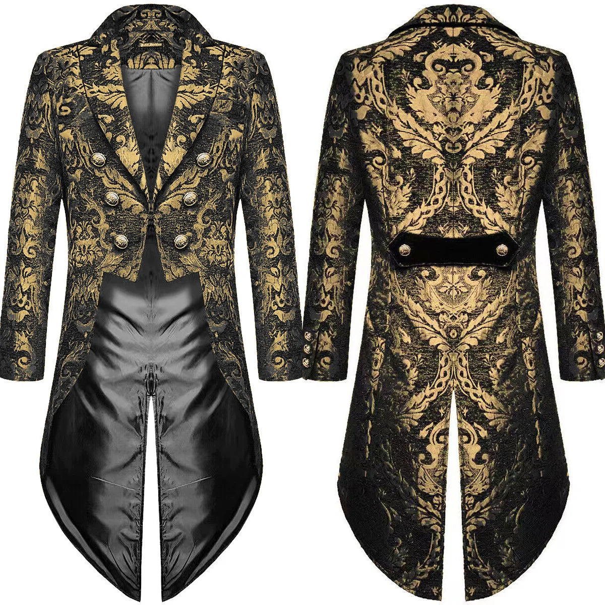 2026 Fashion Gold Jacquard Elegant Tuxedo for Men,Black Gothic Vintage Men's Tailcoat,Holiday Party Stage Performance Men Jacket