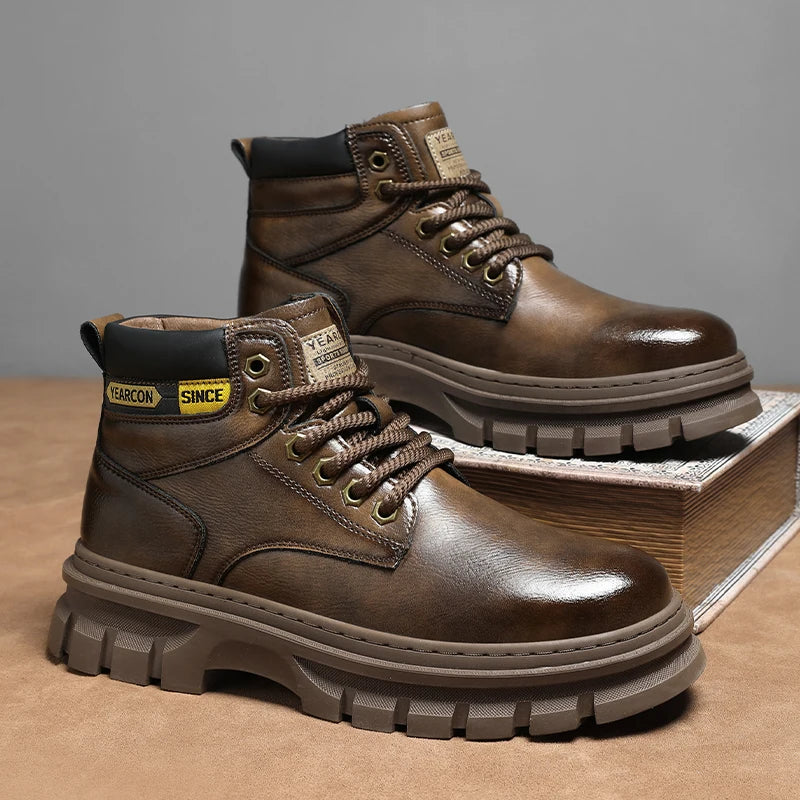 Men's British casual boots four seasons high-top soft sole non-slip comfort outdoor walking shoes fashion youth Joker work boots