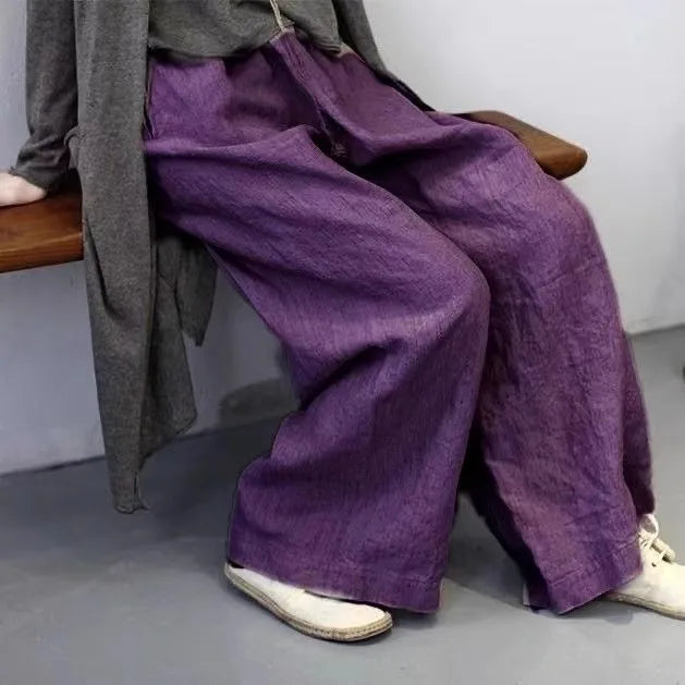 New Season Cotton Linen Dyed Pants Women's Artistic Casual Loose Yoga Wide Leg Pants High Waist Straight Cut Commute Sle