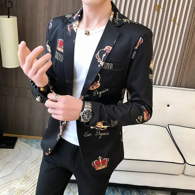 Spring Autumn New Male Sense of Design Leisure Outwea Fashion High-end Blazers Men's Korean-Style Slim-Fit Printed Suit Jacket r