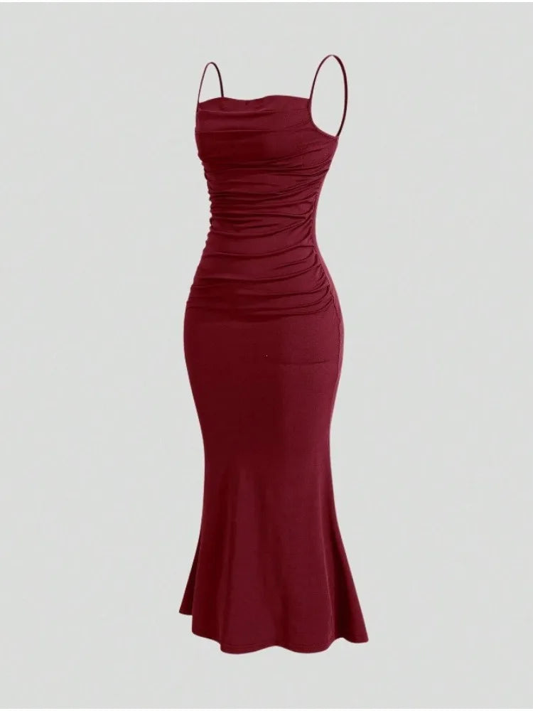 All Seasons Women's Dresses Elegant Party Fitting Slim Spaghetti Strap Mermaid Hem Maxi Fashion Party Dresses