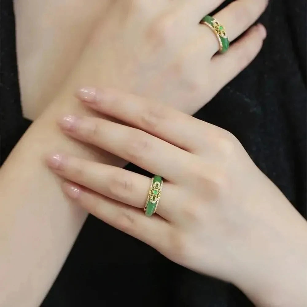 Jade Rings for Women Vintage Charms Charm Jewelry Fashion Gift Chinese Green Natural Gifts 925 Silver Stone Accessories Amulet