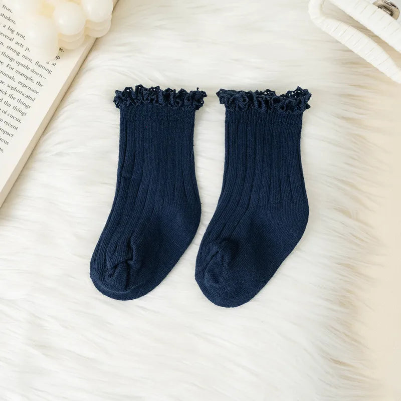 Kids Short Socks Ruffle Baby Girls Toddlers Cute Soft Cotton Sock Lace Flower Children School Uniform Socks For 0-8 Years