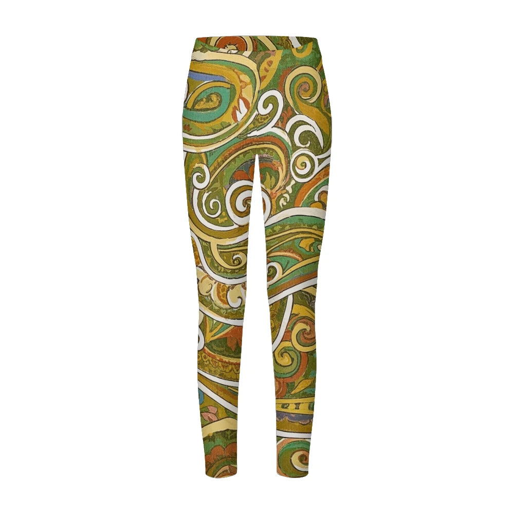 Women High-Waisted Vintage Paisley Print Sports Leggings Full Length Athletic Pants for Yoga Fitness and Casual Boho Chic Wear