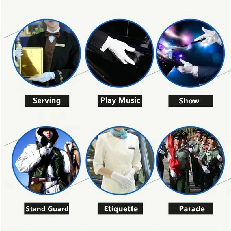 White Cotton Gloves for Men Formal Tuxedo Uniform Gloves Honor Guard Parade Ceremony Costume Cosplay Coin Jewelry Butler Glove