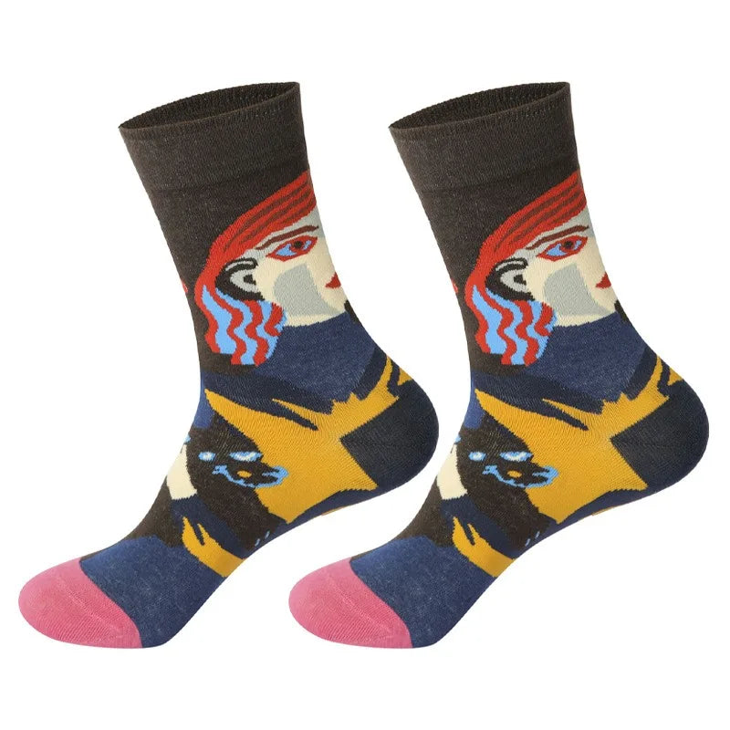 Funny Socks for Men Women Fun Cozy Crazy Novelty Fashion Breathable Oil Painting Trendy Casual Cotton Outdoor Skateboarding SocK