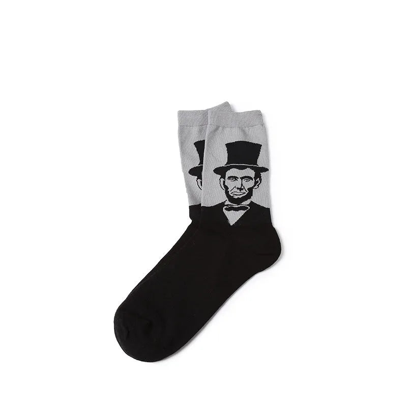 New Men Women Cotton Socks Oil Paiting Socks Celebrity Avatar Art Funny Socks For Couples
