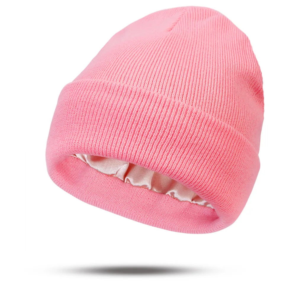 Women's Hats for Autumn&Winter-Comfortable Stylish Versatile Warm-Keeping Hairstyle-Protecting Knitted Satin Woolen Hats